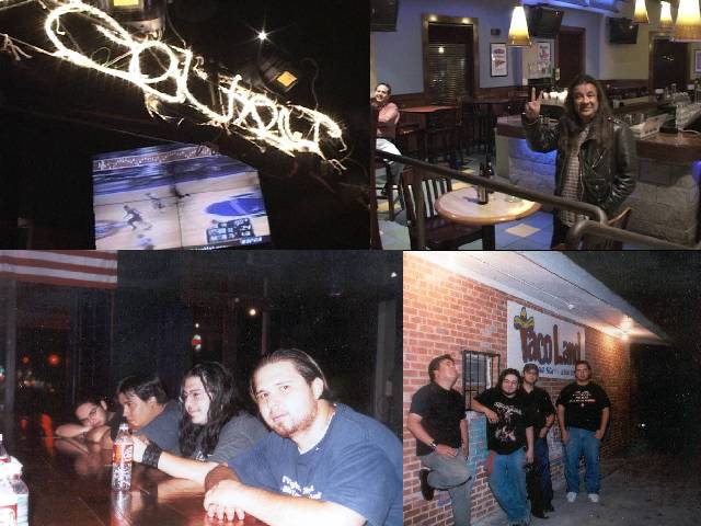 our infamous deveat sign, jesse and fernado, sitting at the bar,pictures from guapo's, lizards in laredo and taco land in san antonio